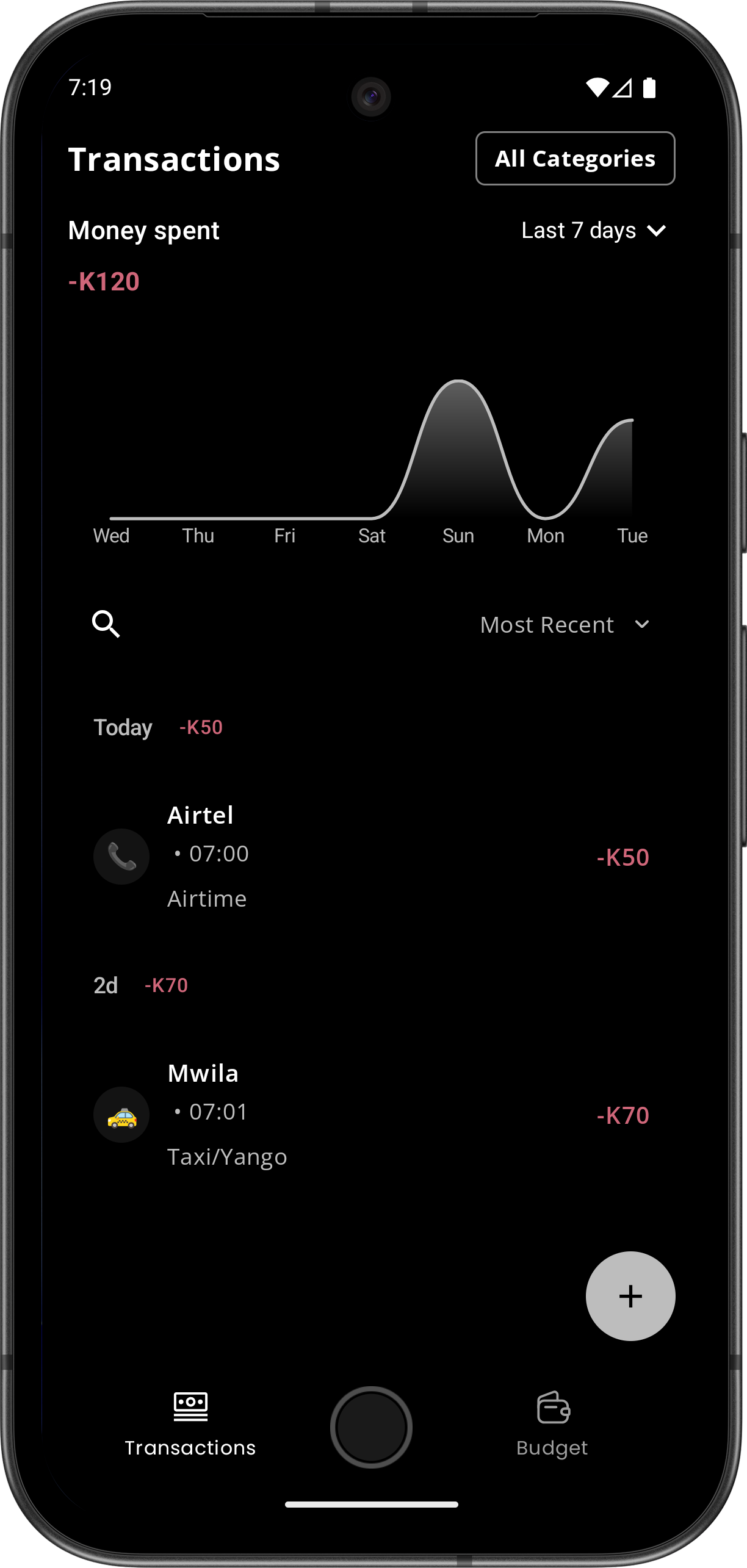 Zizi Transactions Screen